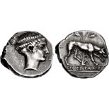 SICILY, Segesta. Circa 412/0-400 BC. AR Didrachm (21mm, 8.59 g, 6h). Hound advancing right, on the