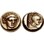 LESBOS, Mytilene. Circa 412-378 BC. EL Hekte – Sixth Stater (10mm, 2.53 g, 11h). Head of Apollo