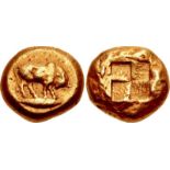 MYSIA, Kyzikos. Circa 450-330 BC. EL Stater (20mm, 16.01 g). Bull standing right, head lowered, on