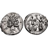M. Furius L.f. Philus. 120 BC. AR Denarius (19mm, 3.96 g, 1h). Rome mint. Laureate head of Janus;