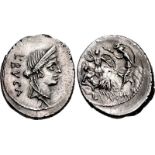 Moneyer issues of Imperatorial Rome. L. Aemilius Buca. January 44 BC. AR Denarius (17mm, 3.93 g,