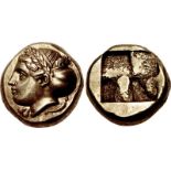 IONIA, Phokaia. Circa 387-326 BC. EL Hekte – Sixth Stater (10mm, 2.55 g). Head of female left,