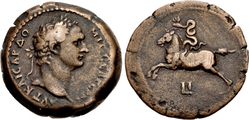 EGYPT, Alexandria. Domitian. AD 81-96. Æ Diobol (25mm, 10.86 g, 12h). Dated RY 10 (AD 90/91). AVT