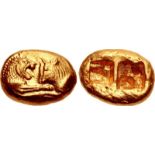 KINGS of LYDIA. Kroisos. Circa 564/53-550/39 BC. AV Stater (18mm, 10.79 g). Heavy standard. Sardes