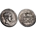 Moneyer issues of Imperatorial Rome. L. Livineius Regulus. 42 BC. AR Denarius (17mm, 3.89 g, 7h).