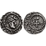 ANGLO-SAXON, Primary Sceattas. Circa 685-700. AR Sceatt (12mm, 1.27 g, 12h). Series BIB, type 27b.