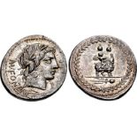Mn. Fonteius C.f. 85 BC. AR Denarius (18mm, 3.80 g, 6h). Rome mint. Laureate head of Vejovis (or