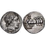 Anonymous. Circa 86 BC. AR Denarius (19mm, 3.53 g, 6h). Rome mint. Laureate head of Apollo right;