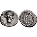 L. Torquatus. 58 BC. AR Denarius (19mm, 3.83 g, 5h). Rome mint. Laureate head of Sibylla right;