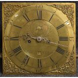 Mid 18th Century square brass longcase clock dial and movement by Thomas Brown of Chester, the 12"