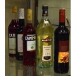 Wines & Spirits - 1lt bottle of Campari, 1lt bottle of Martini, bottle of sherry, bottle of