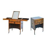 George III inlaid and crossbanded mahogany enclosed dressing table, the double hinged cover