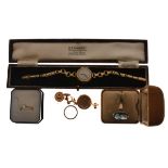 9ct gold cased lady's Uno wristwatch, 9ct gold cameo ring, two other rings, four studs and a