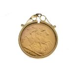 Gold Coins - George V sovereign, 1911, in a loose 9ct gold mount Condition: