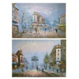 Pair of modern oils on canvas - Parisian street scenes, 60cm x 90cm, framed Condition: