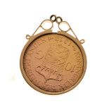 Gold Coins - Dutch 10 guilder gold coin, 1912, in a loose 9ct gold mount Condition: