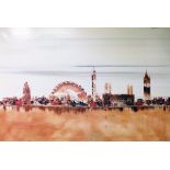 Nigel Kingston - Oil on canvas - London Skyline, signed, 103cm x 152cm, unframed Condition: