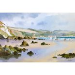 Stanley J. Andrews - Watercolour - The Beach At Bigbury Bay, signed, 33cm x 48.5cm, framed and
