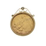 Gold Coins - Elizabeth II sovereign, 1959, in a loose 9ct gold mount Condition: