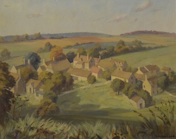 K.M. Haviland - Oil on canvas - A rural landscape overlooking a village, signed, 39cm x 50cm, framed