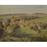 K.M. Haviland - Oil on canvas - A rural landscape overlooking a village, signed, 39cm x 50cm, framed
