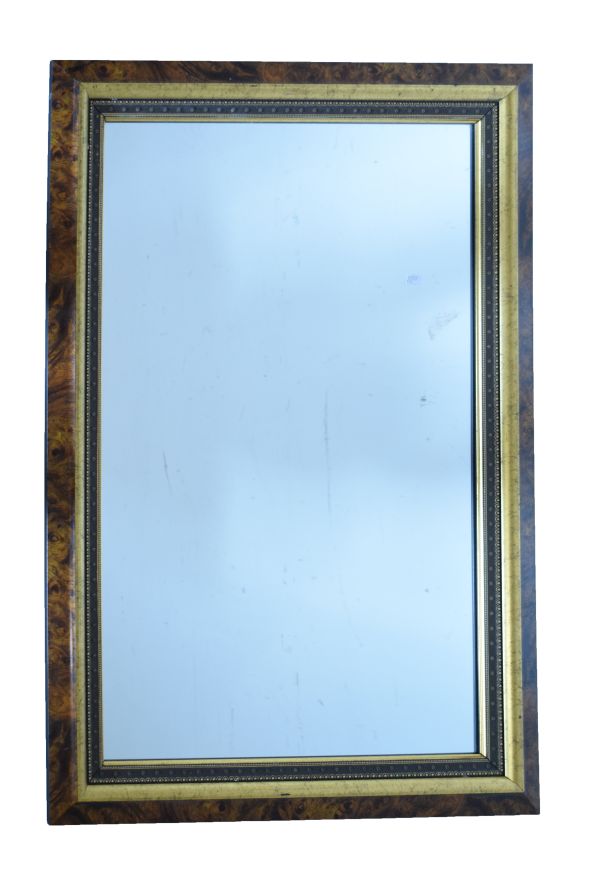 Modern figured walnut finish framed rectangular wall mirror Condition: