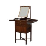 19th Century mahogany enclosed washstand, the double hinged cover opening to reveal a fitted