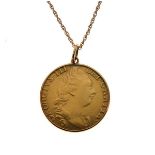 Gold Coins - George III guinea, 1784, mounted as a pendant and with a fine neck chain Condition:
