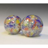 Two 19th Century glass witch's balls, each having internal paint splattered decoration Condition: