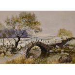 Jeremy King - Oil on board - Slaters Bridge In Winter, signed, 32cm x 45cm, framed Condition: