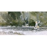 Robert Gardiner (Bristol Savages) - Watercolour - River landscape with fishermen, titled 'Quiet