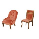 Late 19th/early 20th Century lady's spoon back drawing room chair upholstered in pink dralon and