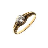 Unmarked yellow metal ring set solitaire diamond, size O, 3.1g approx gross Condition: