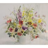Celia Russell - Watercolour - Still-life with flowers, signed, 55cm x 67cm, framed and glazed