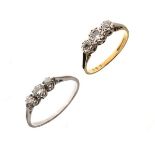 Three stone diamond ring, the shank stamped 18ct & Plat, size N together with an unmarked some-