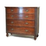 Victorian mahogany bow front chest of two short and three long drawers, flanked by spiral twist