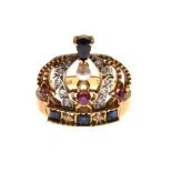 18ct gold gem set ring in the form of a tiara, size N, 6.2g approx gross Condition: