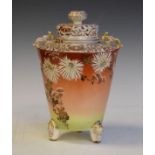 Japanese Satsuma jar and cover having floral decoration on a peach and yellow ground Condition: