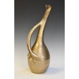 Large Elton Ware gold crackle glazed ewer having a slender long neck, loop handle and moulded