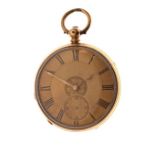 Early 20th Century engine turned yellow metal cased key wind pocket watch, the gilt dial with
