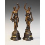 Pair of early 20th Century bronzed spelter figures depicting classical maidens and representative of