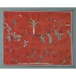 19th Century Chinese silk embroidered panel decorated with the '100 Boys' on an orange ground, 34.