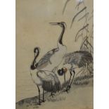 Japanese woodblock print - Cranes, 30cm x 22cm, framed and glazed Condition: