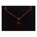 Ruby and diamond set pendant on a fine 18ct gold chain together with a similar pair of 9ct gold