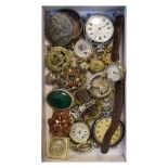 Silver cased fob watch, two pocket watches, wristwatch, costume jewellery etc Condition:
