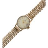 Omega lady's 9ct gold cased wristwatch with 9ct gold bracelet strap, combined weight 25g approx