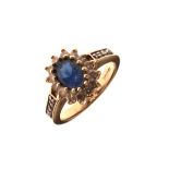 9ct gold dress ring set blue and white stones, size N, 5.5g approx gross Condition: