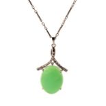 White metal mounted jade pendant, the fancy link chain stamped k18, 7.8g approx gross Condition: