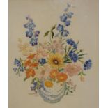 Pair of needlework pictures - Still-life with flowers, 46cm x 39.5cm, each framed and glazed
