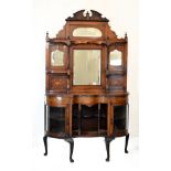 Edwardian boxwood inlaid rosewood veneered and beech serpentine front chiffonier, the raised